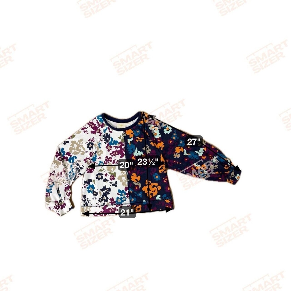 Maeve Anthropologie Color Block Floral Long Puff-Sleeved Crew Neck Sweatshirt L - Picture 6 of 14